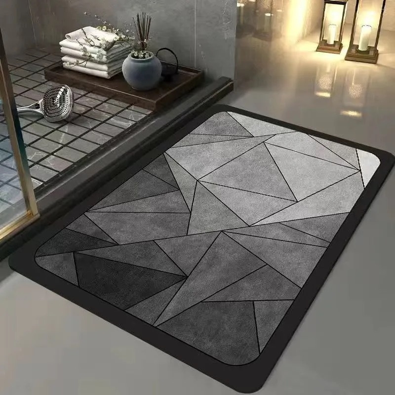 Zidi Carpet Prostirka za kupaonicu od diatomske gline, protuklizna, brzo sušenje, upija, četvrtastog oblika, geometrijski uzorak