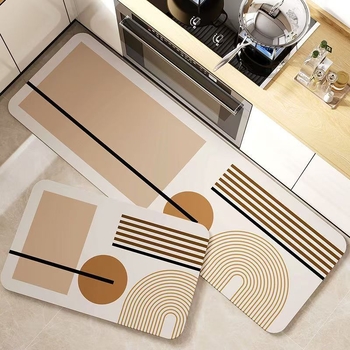 Covorașe de podea Nordic din lut diatom – set de două piese, absorbante, antiderapante, pentru bucătărie și baie, formă pătrată