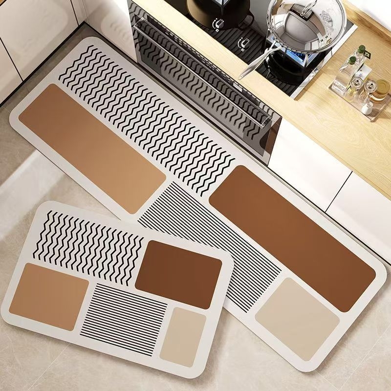 Covorașe de podea Nordic din lut diatom – set de două piese, absorbante, antiderapante, pentru bucătărie și baie, formă pătrată