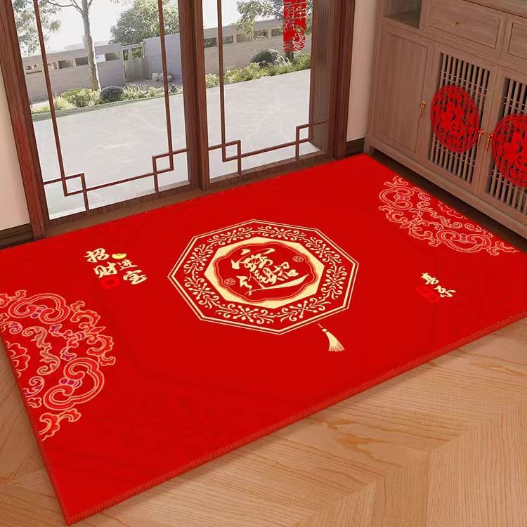 Ieejas paklājiņš ar bagātības motīvu, kristāla samts, kvadrātveida, drukāts, jauns ķīniešu stils