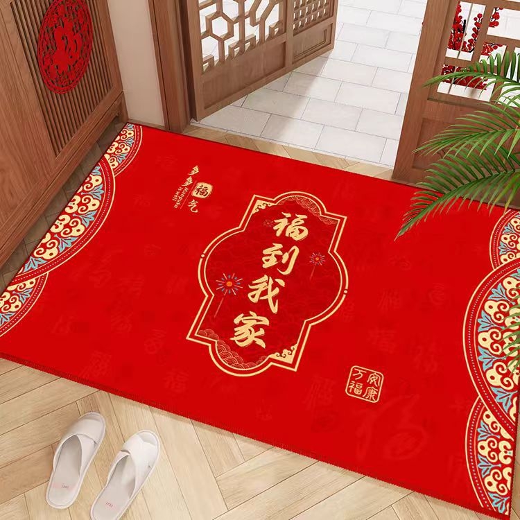 Ieejas paklājiņš ar bagātības motīvu, kristāla samts, kvadrātveida, drukāts, jauns ķīniešu stils