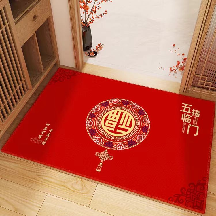 Ieejas paklājiņš ar bagātības motīvu, kristāla samts, kvadrātveida, drukāts, jauns ķīniešu stils