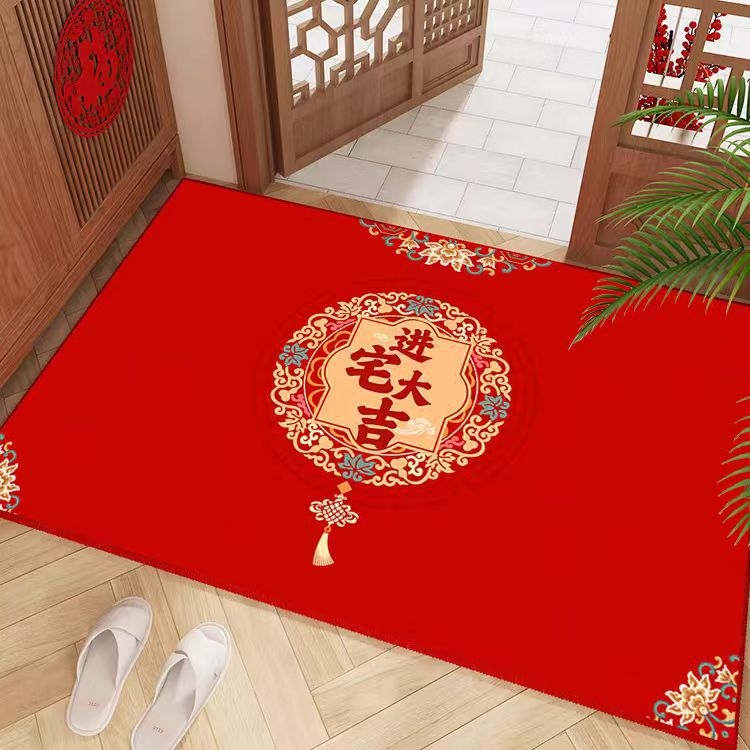 Ieejas paklājiņš ar bagātības motīvu, kristāla samts, kvadrātveida, drukāts, jauns ķīniešu stils