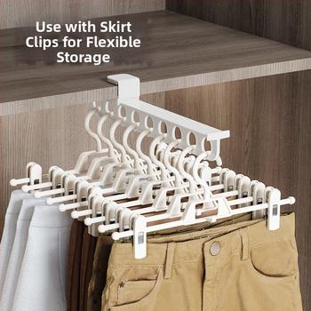 Kelnių laikiklis drabužių spintai su ištraukiamu mechanizmu, PP medžiaga, pakuotėje 50 vnt., nepriklausomas gamintojas, spausdintas logotipas