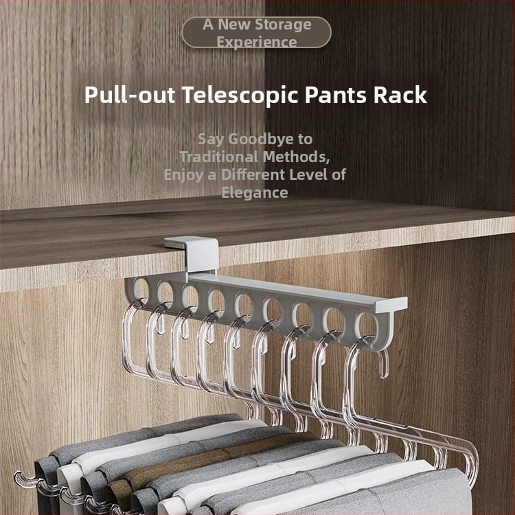 Kelnių laikiklis drabužių spintai su ištraukiamu mechanizmu, PP medžiaga, pakuotėje 50 vnt., nepriklausomas gamintojas, spausdintas logotipas