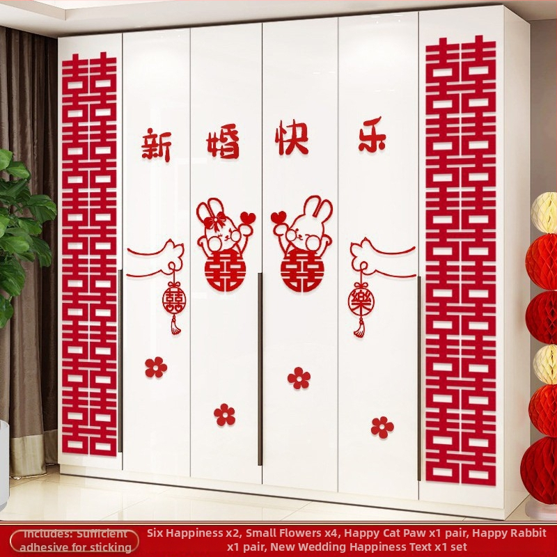 Svinību istabas dekora komplekts ar laimes uzlīmēm guļamistabai, durvīm, logiem un garderobei – materiāls: filcs; iepakojums: Opp soma; zīmols: Qimo; lietošanas nolūkam: kāzas