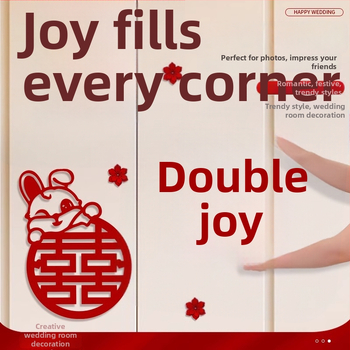 Vestuvių dekoracijų lipdukų rinkinys spintos, langų ir miegamojo durims – lango iškirpimas su žodžiu Laimė dekoracijai ant sienos