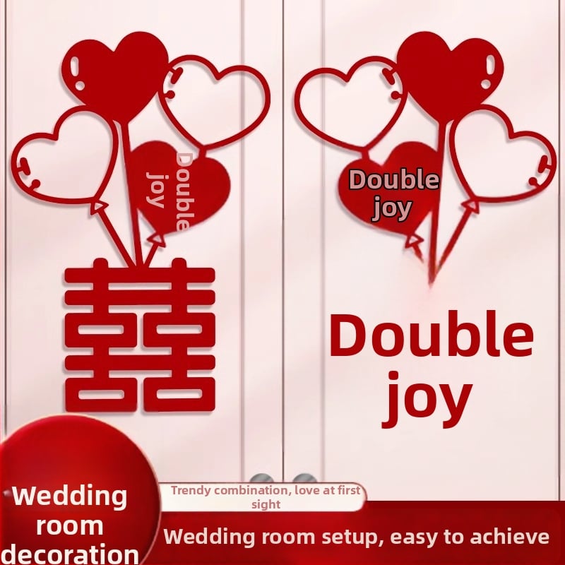 Vestuvių dekoracijų lipdukų rinkinys spintos, langų ir miegamojo durims – lango iškirpimas su žodžiu Laimė dekoracijai ant sienos