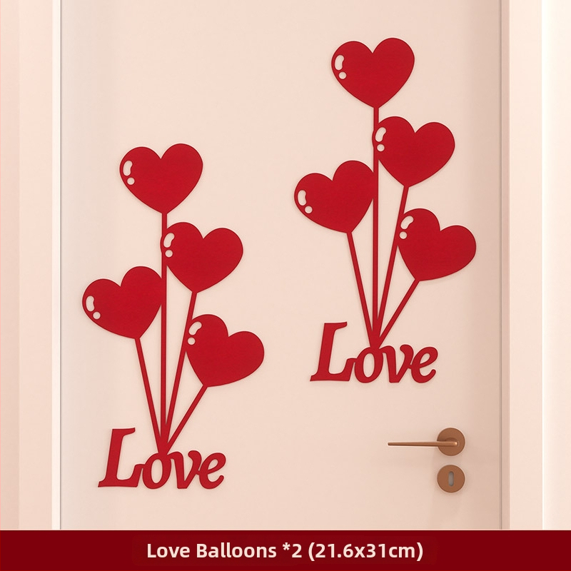 Vestuvių dekoracijų lipdukų rinkinys spintos, langų ir miegamojo durims – lango iškirpimas su žodžiu Laimė dekoracijai ant sienos