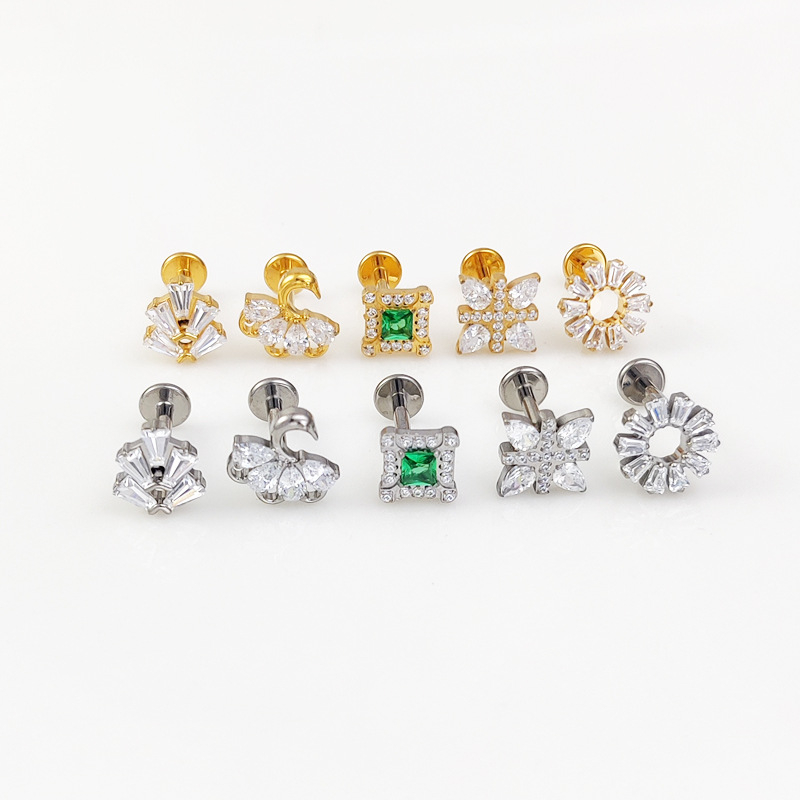 Nakit za usne i uši - G23 titanij legura, elektroplatiranje, unisex, jednostavan dizajn, prsten za usne sa motivom suncokreta i cirkon