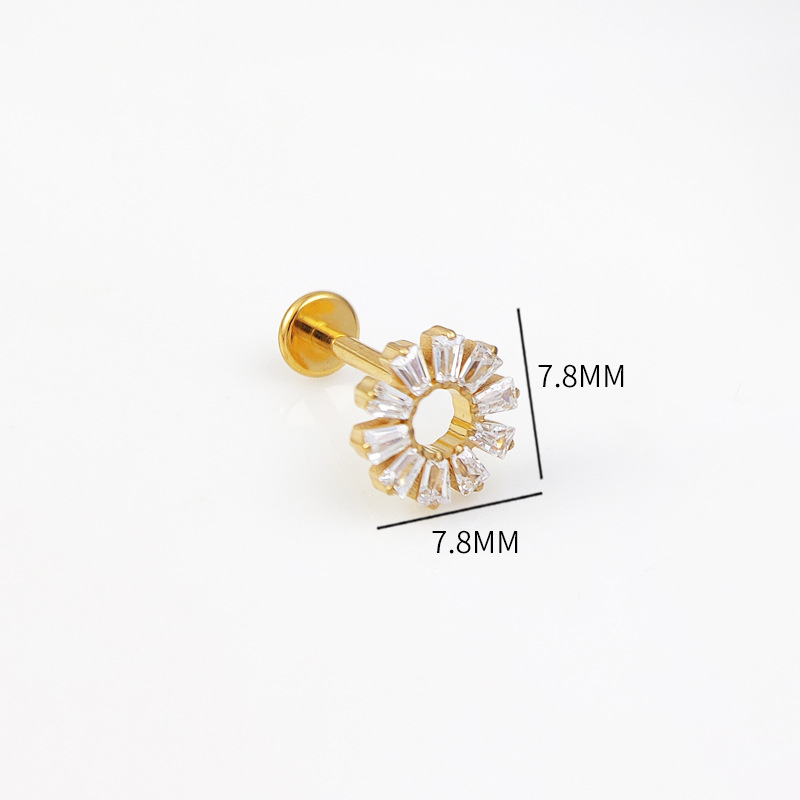 Nakit za usne i uši - G23 titanij legura, elektroplatiranje, unisex, jednostavan dizajn, prsten za usne sa motivom suncokreta i cirkon