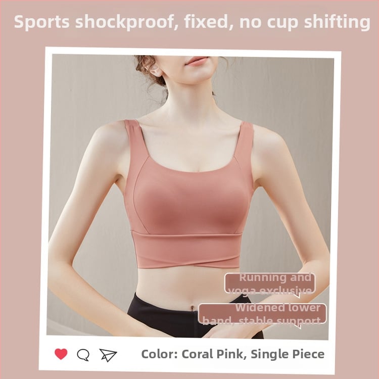 Jogas sporta krūšturis ar iekšējo paliktni krūtīm, fiksētas dubultas siksnas, pilns kauss ar plānu veidotu iekšējo pildījumu, neilona audums, elpojoša muguras atbalsta