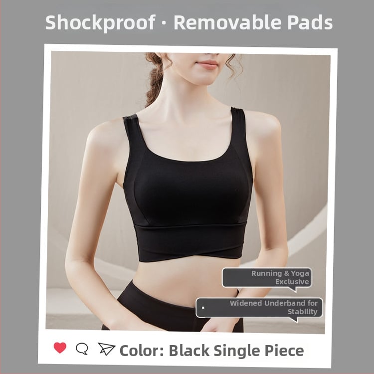 Jogas sporta krūšturis ar iekšējo paliktni krūtīm, fiksētas dubultas siksnas, pilns kauss ar plānu veidotu iekšējo pildījumu, neilona audums, elpojoša muguras atbalsta