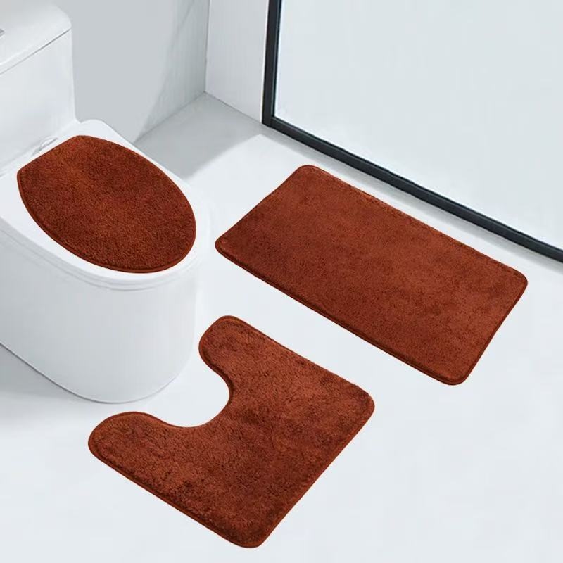 Triju daļu vannas istabas paklāju komplekts: poliesteršķiedra, druka, ārpuszemes forma, mazgājams