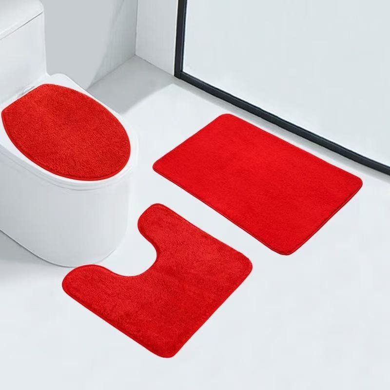 Triju daļu vannas istabas paklāju komplekts: poliesteršķiedra, druka, ārpuszemes forma, mazgājams