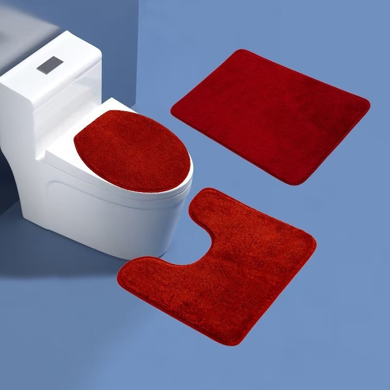 Triju daļu vannas istabas paklāju komplekts: poliesteršķiedra, druka, ārpuszemes forma, mazgājams