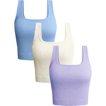 Top de yoga pentru femei, fără cusături, Jacquard, 90% nailon / 10% spandex, căptușeală din spandex 10%, cupă completă cu cupă modelată subțire, bretele duble fixe, potrivit pentru toate anotimpurile