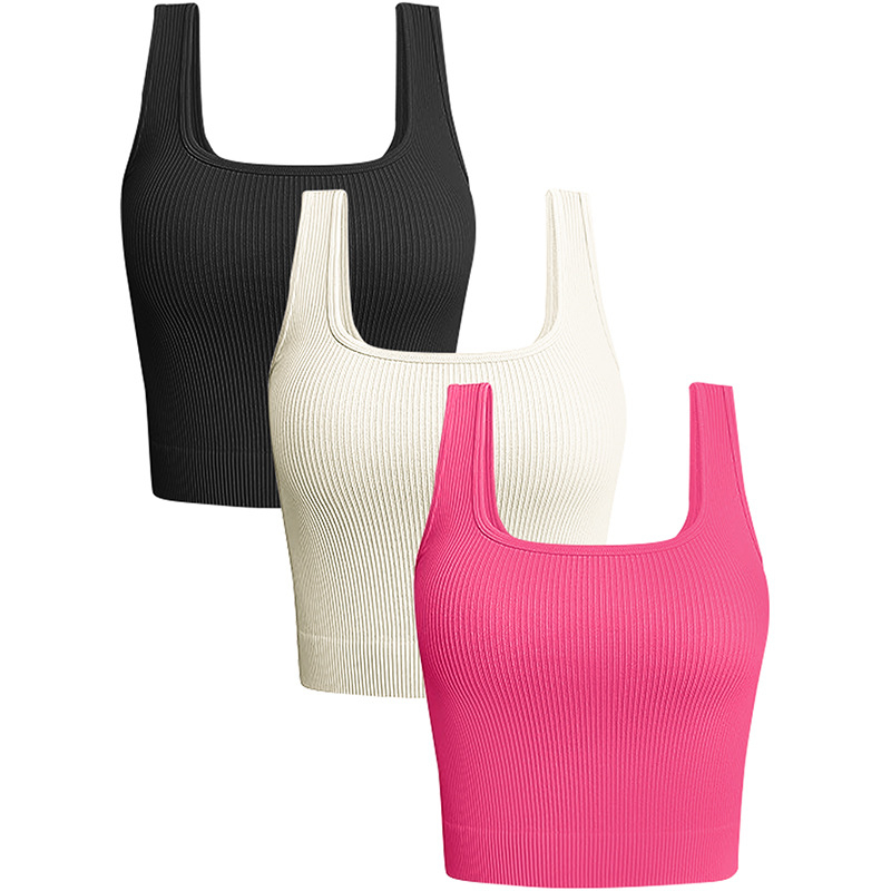 Top de yoga pentru femei, fără cusături, Jacquard, 90% nailon / 10% spandex, căptușeală din spandex 10%, cupă completă cu cupă modelată subțire, bretele duble fixe, potrivit pentru toate anotimpurile