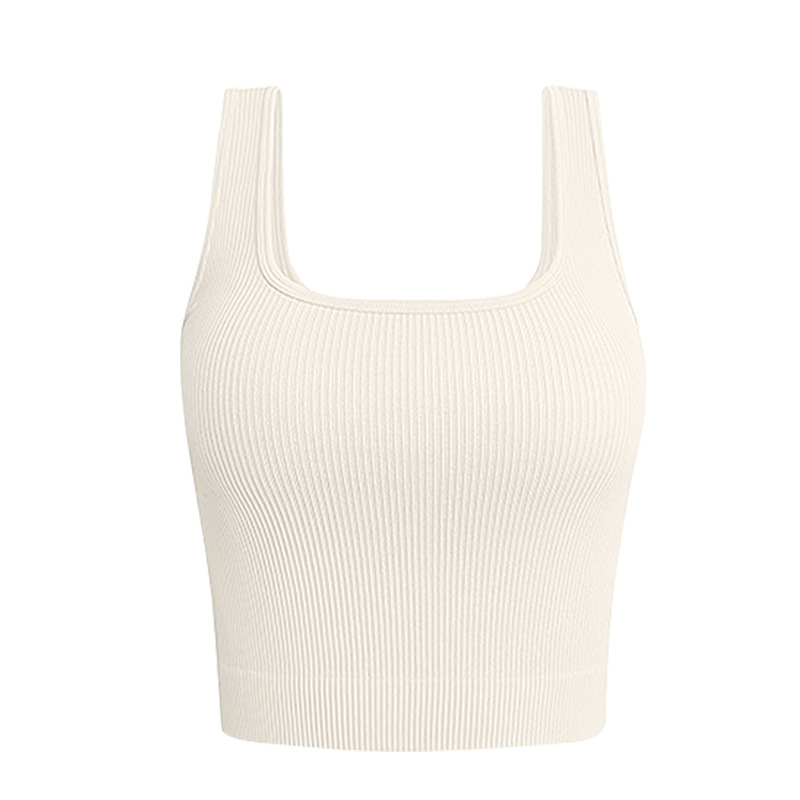 Top de yoga pentru femei, fără cusături, Jacquard, 90% nailon / 10% spandex, căptușeală din spandex 10%, cupă completă cu cupă modelată subțire, bretele duble fixe, potrivit pentru toate anotimpurile