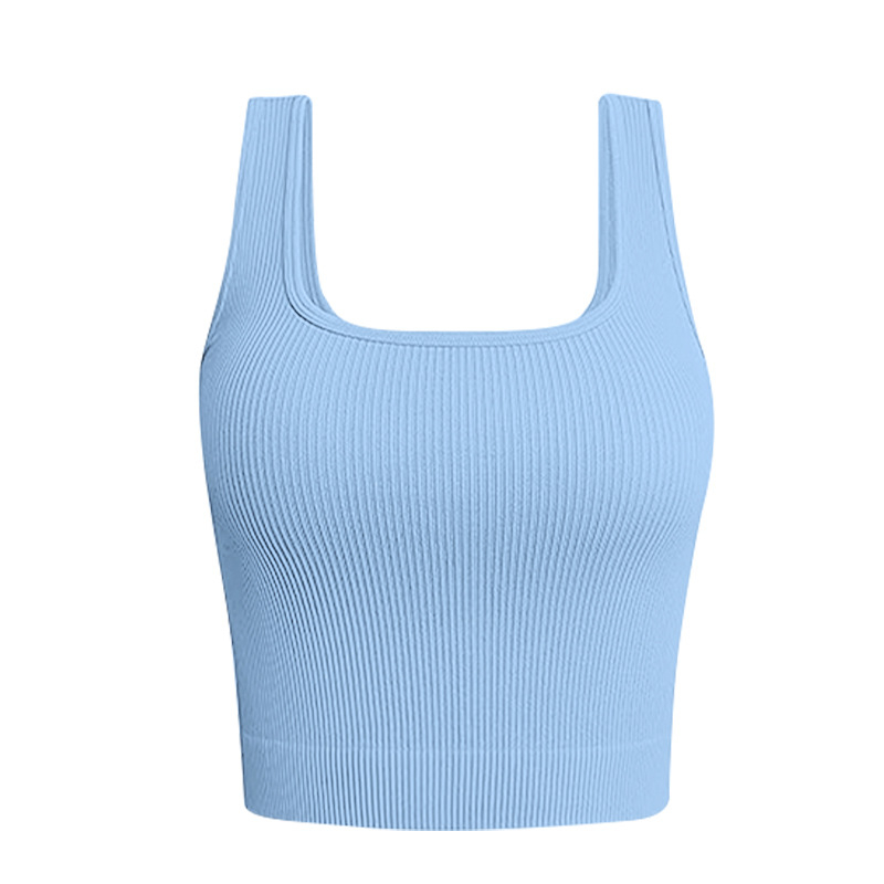 Top de yoga pentru femei, fără cusături, Jacquard, 90% nailon / 10% spandex, căptușeală din spandex 10%, cupă completă cu cupă modelată subțire, bretele duble fixe, potrivit pentru toate anotimpurile