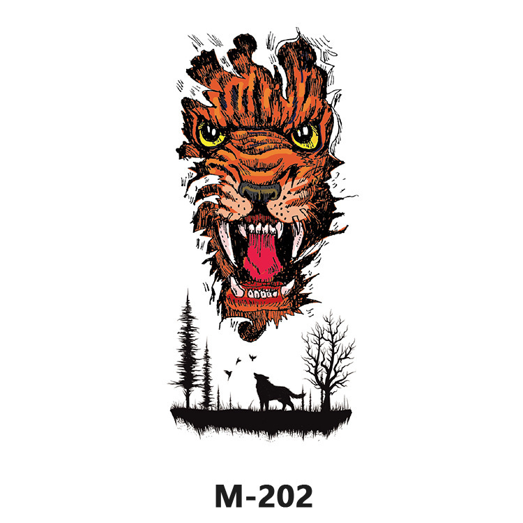 3D tetovējumu uzlīme pusrokai ar tīģera, vilka un brieža motīviem; ūdens pārneses druka; pielāgojama; ar logotipu drukātu; pusautomatizēta ražošana