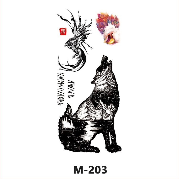 3D tetovējumu uzlīme pusrokai ar tīģera, vilka un brieža motīviem; ūdens pārneses druka; pielāgojama; ar logotipu drukātu; pusautomatizēta ražošana