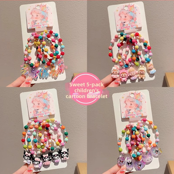 Ručne vyrábaný detský náramok z plastu/živice s dizajnom karikatúrneho hrdinu, kórejský štýl, séria Princezná, 5 kusov v balení, individuálne balené.