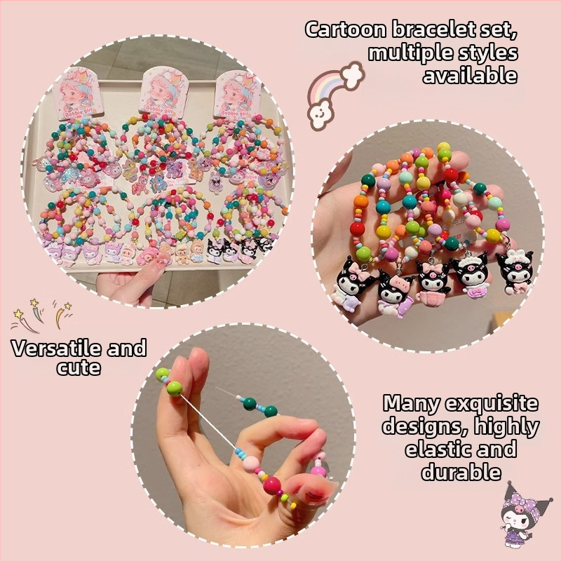 Ručne vyrábaný detský náramok z plastu/živice s dizajnom karikatúrneho hrdinu, kórejský štýl, séria Princezná, 5 kusov v balení, individuálne balené.