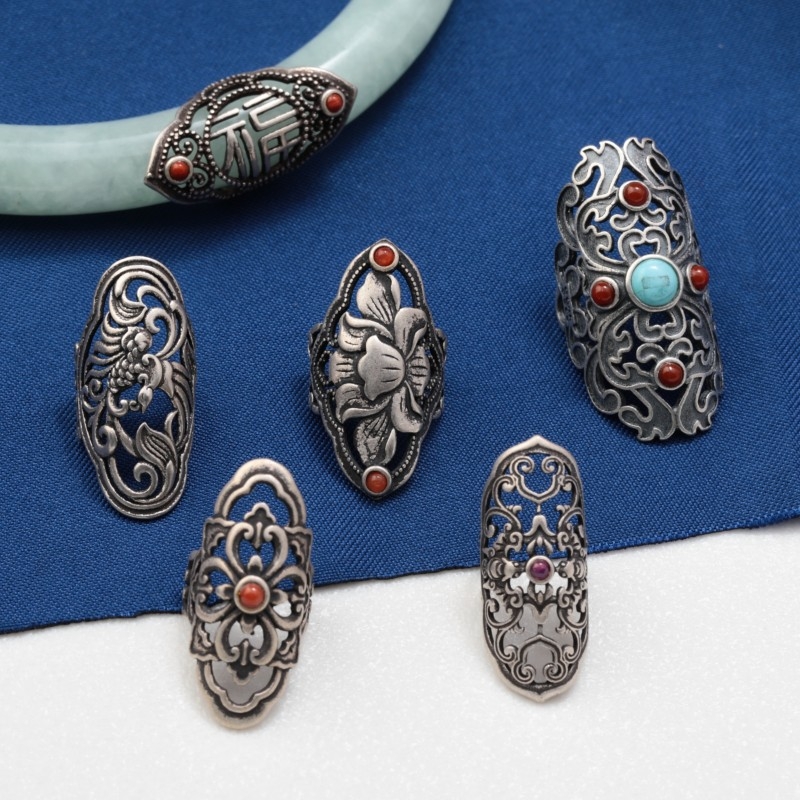 Accesoriu DIY pentru bijuterii cu motiv phoenix-lotus-bat-flower, argint 925, design retro