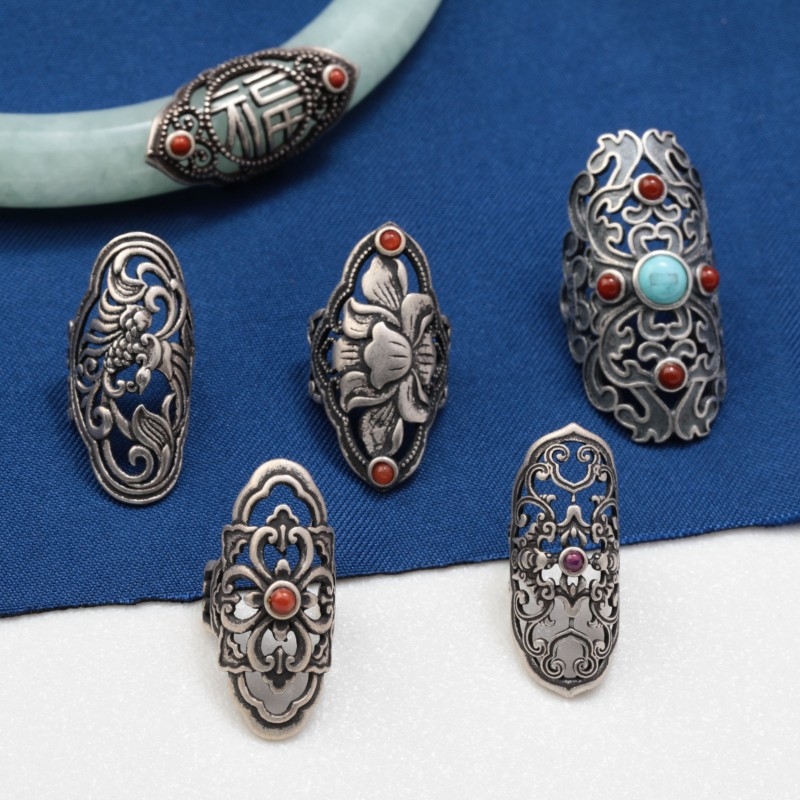 Accesoriu DIY pentru bijuterii cu motiv phoenix-lotus-bat-flower, argint 925, design retro