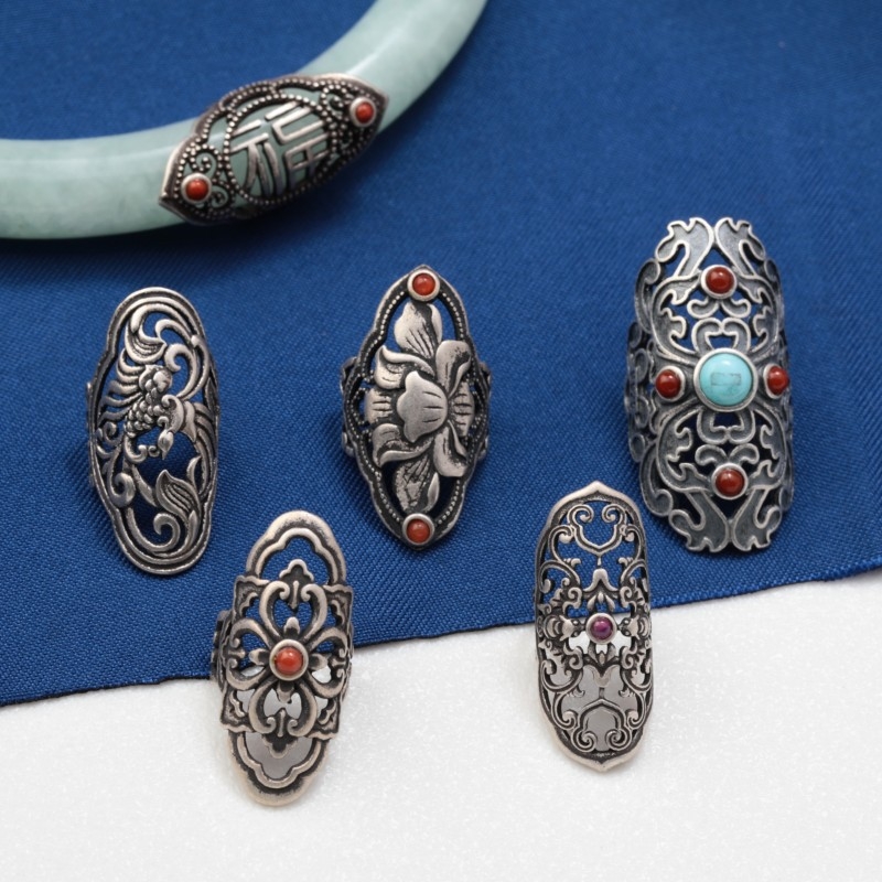 Accesoriu DIY pentru bijuterii cu motiv phoenix-lotus-bat-flower, argint 925, design retro