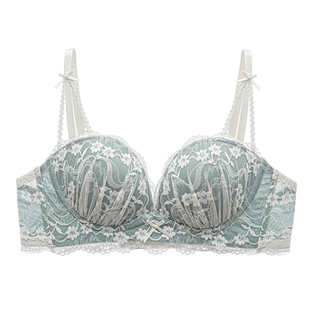 Nylon csipkés melltartó készlet, 1/2 kosár formázott kosár, vékony felső rész és vastag alsó rész, fix dupla vállpántok, hátsó három sor kapocs