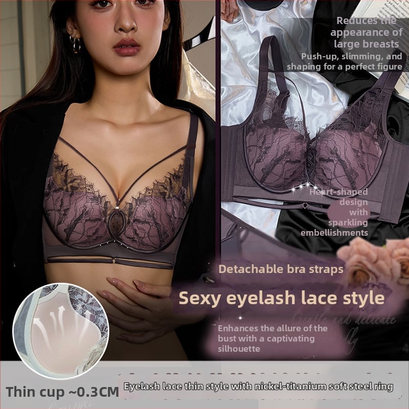 Csipkés melltartó szett acélkarikákkal, push-up, kosár 3/4, vékony formázott kosár, légáteresztő anyag, 65% nylon