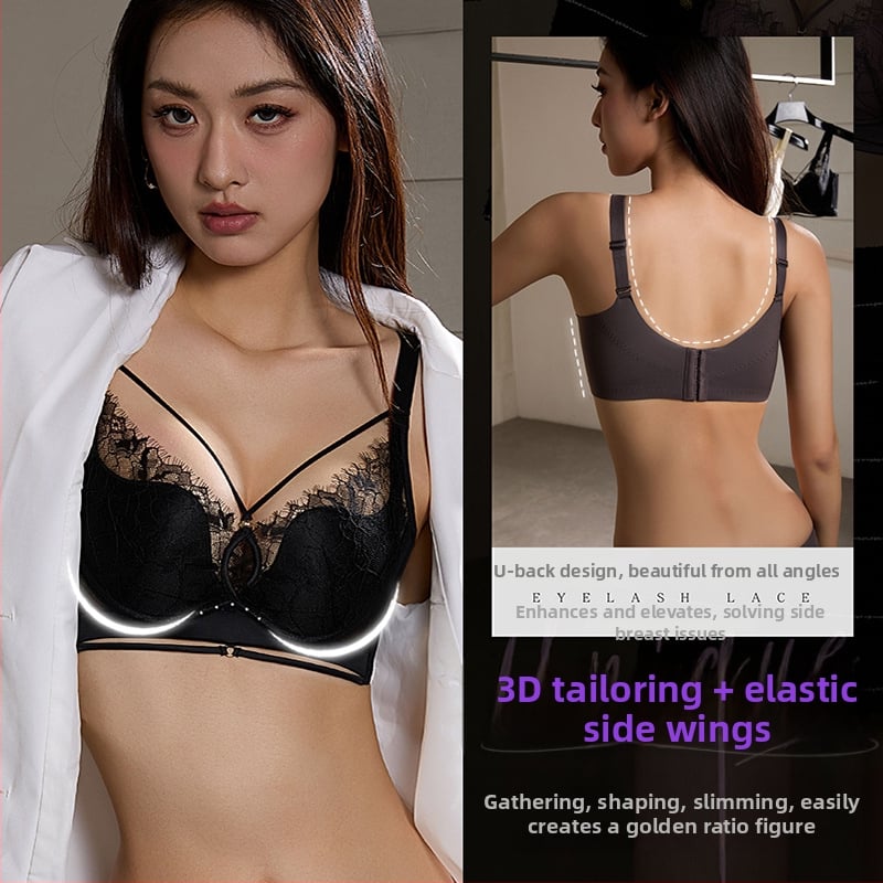 Csipkés melltartó szett acélkarikákkal, push-up, kosár 3/4, vékony formázott kosár, légáteresztő anyag, 65% nylon