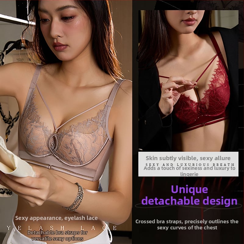 Csipkés melltartó szett acélkarikákkal, push-up, kosár 3/4, vékony formázott kosár, légáteresztő anyag, 65% nylon