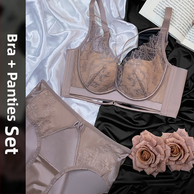 Csipkés melltartó szett acélkarikákkal, push-up, kosár 3/4, vékony formázott kosár, légáteresztő anyag, 65% nylon
