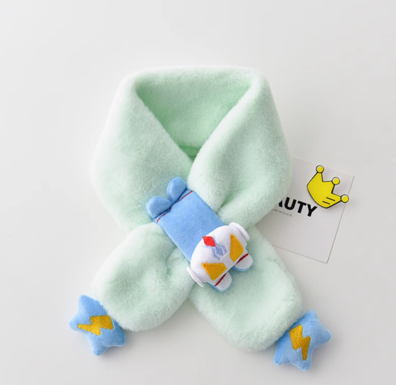 Bērnu šalle, garā josla, karikatūru raksts, poliestera šķiedra, uztur siltumu