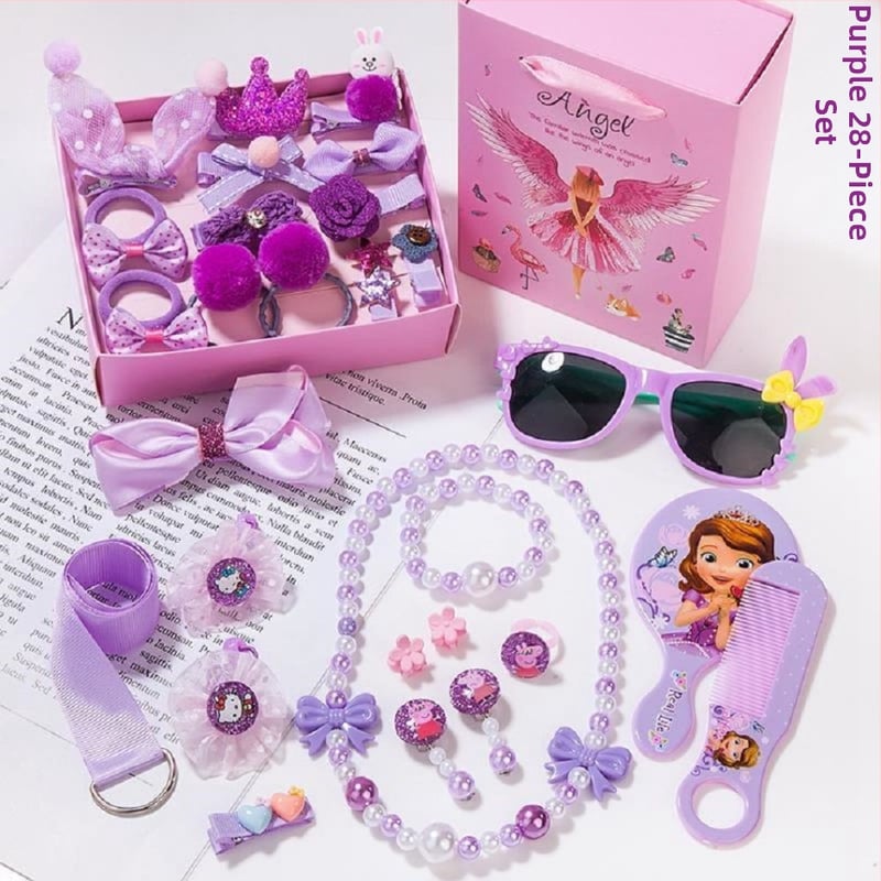 Bērnu matu aksesuāru komplekts — Princeses sērija, krones stils, ziedu raksts, materiāls sakausējums un poliester, piemērots vecumam 0–10 gadi