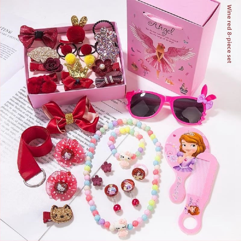 Bērnu matu aksesuāru komplekts — Princeses sērija, krones stils, ziedu raksts, materiāls sakausējums un poliester, piemērots vecumam 0–10 gadi