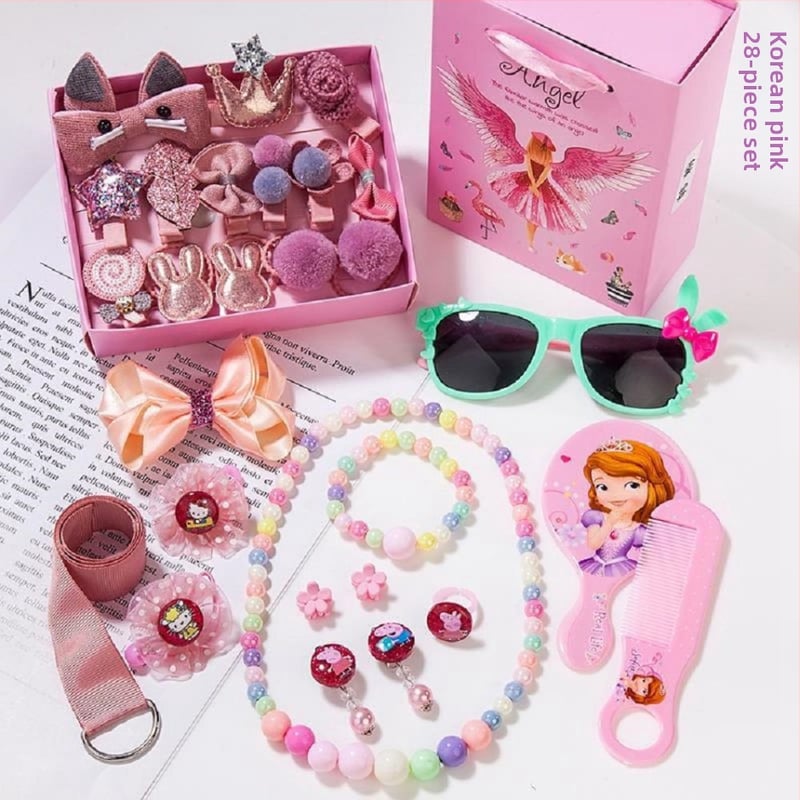 Bērnu matu aksesuāru komplekts — Princeses sērija, krones stils, ziedu raksts, materiāls sakausējums un poliester, piemērots vecumam 0–10 gadi