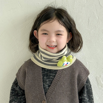 Ziemas bērnu adīta kakla šalle ar svītrainu rakstu, poliesters, uztur siltumu, daudzfunkcionāla – var nēsāt arī kā sejas masku