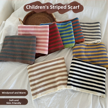 Ziemas bērnu adīta kakla šalle ar svītrainu rakstu, poliesters, uztur siltumu, daudzfunkcionāla – var nēsāt arī kā sejas masku