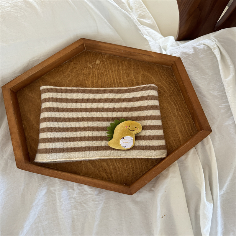 Ziemas bērnu adīta kakla šalle ar svītrainu rakstu, poliesters, uztur siltumu, daudzfunkcionāla – var nēsāt arī kā sejas masku