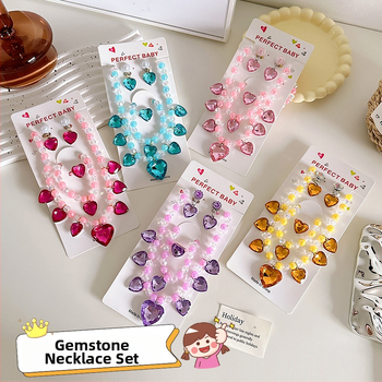 Bērnu kaklarota no Princeses sērijas, rezīna pakaramais, bumbiņu ķēde, regulējams garums