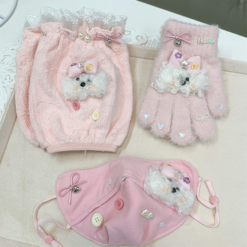 Meitenēm paredzēts rudens-ziemas vilnas aksesuāru komplekts: šalle, kakla sildītājs, matu klips, galvas lente, maska — Ziemas 2025