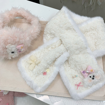 Meitenēm paredzēts rudens-ziemas vilnas aksesuāru komplekts: šalle, kakla sildītājs, matu klips, galvas lente, maska — Ziemas 2025