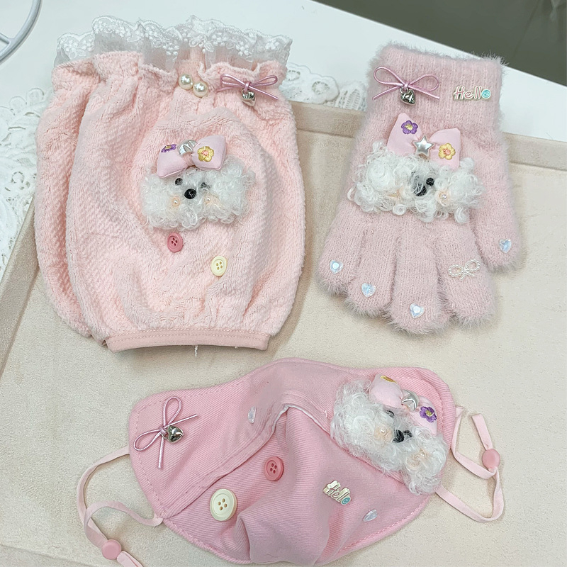 Meitenēm paredzēts rudens-ziemas vilnas aksesuāru komplekts: šalle, kakla sildītājs, matu klips, galvas lente, maska — Ziemas 2025