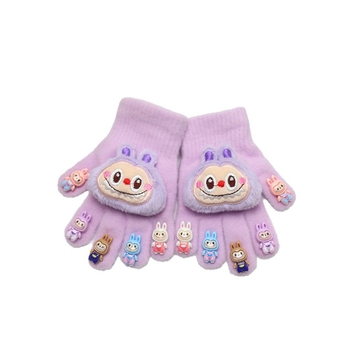 Bērnu adīti piecu pirkstu cimdi, pūkaini, ar multfilmu rakstu, uztur siltumu, ziemas, pavasara un rudens sezonām, vecums 2-6