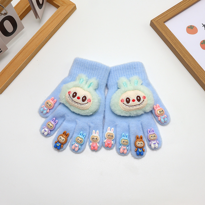 Bērnu adīti piecu pirkstu cimdi, pūkaini, ar multfilmu rakstu, uztur siltumu, ziemas, pavasara un rudens sezonām, vecums 2-6