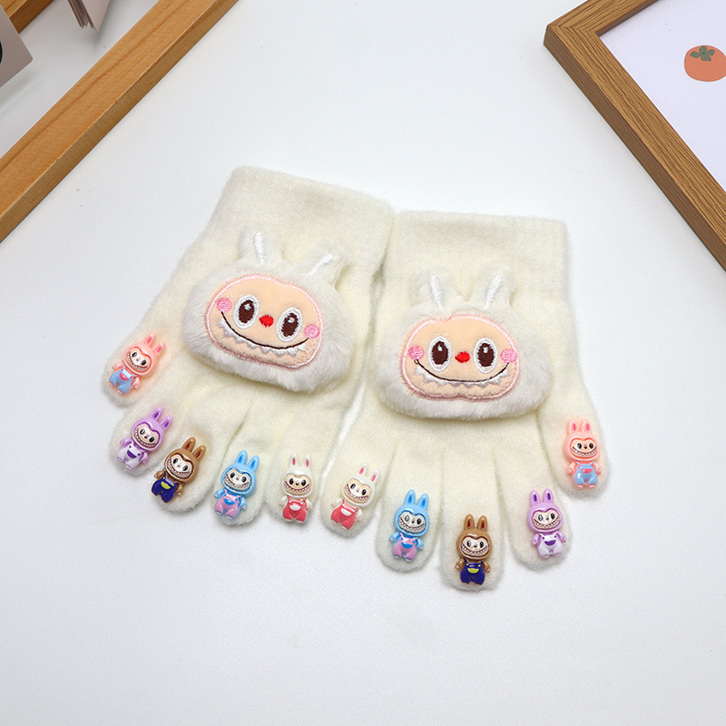 Bērnu adīti piecu pirkstu cimdi, pūkaini, ar multfilmu rakstu, uztur siltumu, ziemas, pavasara un rudens sezonām, vecums 2-6